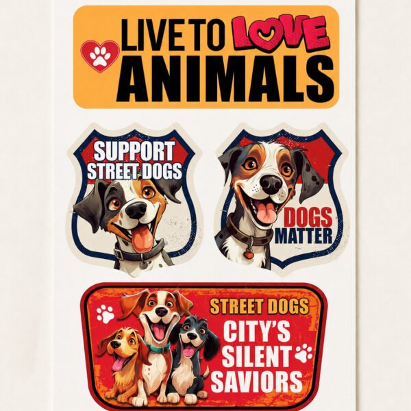Dog Lover Stickers for Laptop, Tablet, Bottle & Storage Box – A4 Sheet (Street Dog Support)