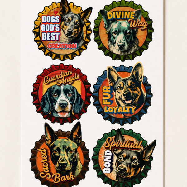 Dog Lover Stickers for Laptop, Tablet, Bottle & Storage Box – A4 Sheet (Retro Dog Badges)